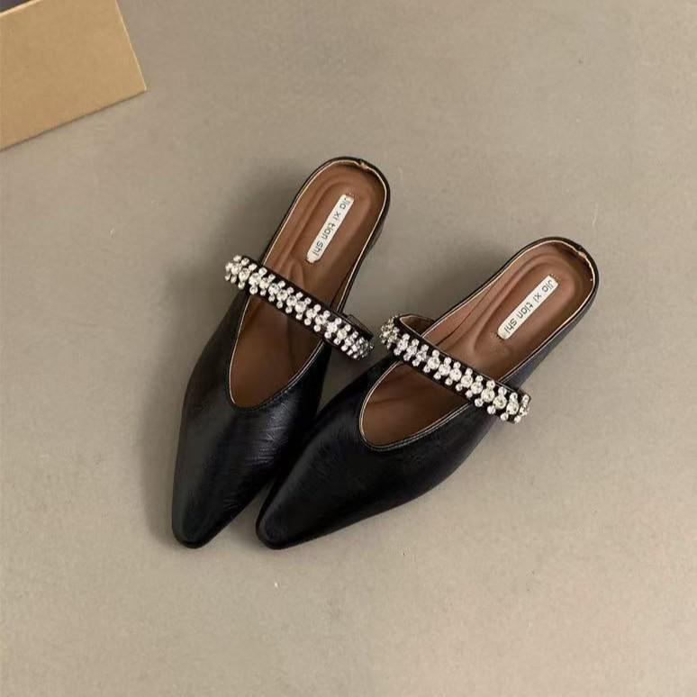 Spring 2025 European and American Square Toe Rhinestone Backless Sandals