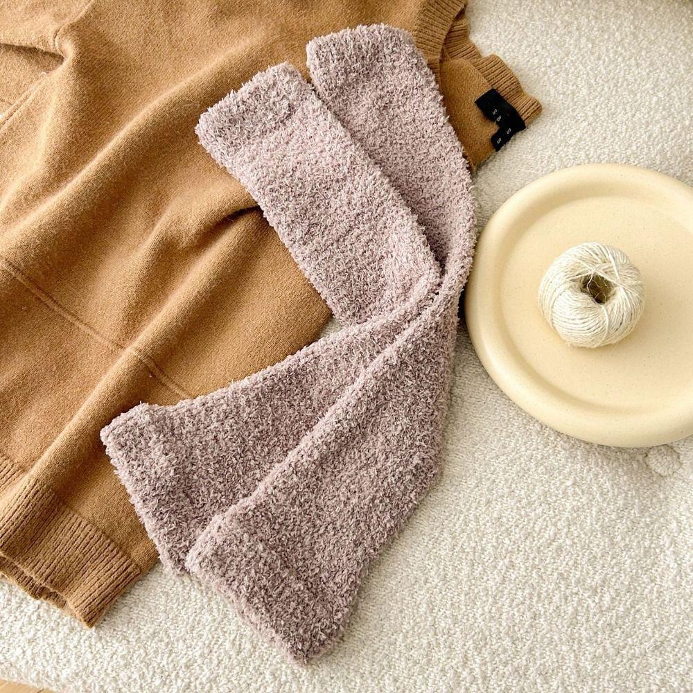 Thicken Warm Long Tube Sock Cover Stripe Foot Warmer Kawaii Coral Fleece Stockings  Autumn