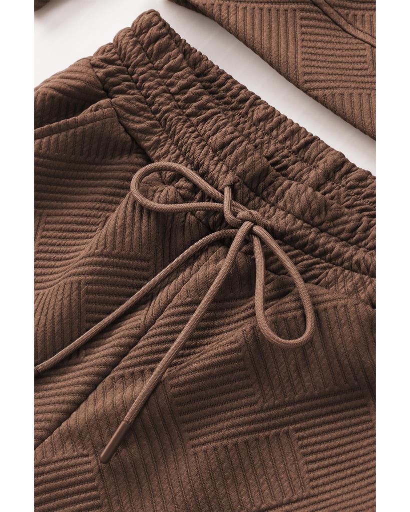 Azura Exchange Textured Long Sleeve Top and Drawstring Shorts Set