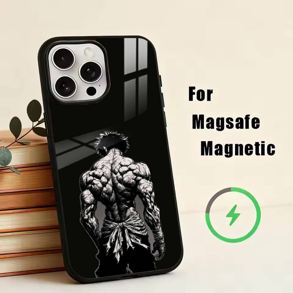 Custodia per Telefono a Fumetti HH-Hanma Baki Per iPhone17,16,15,14,13,12,11 Plus,Pro Magnetica con Ricarica Wireless Magsafe