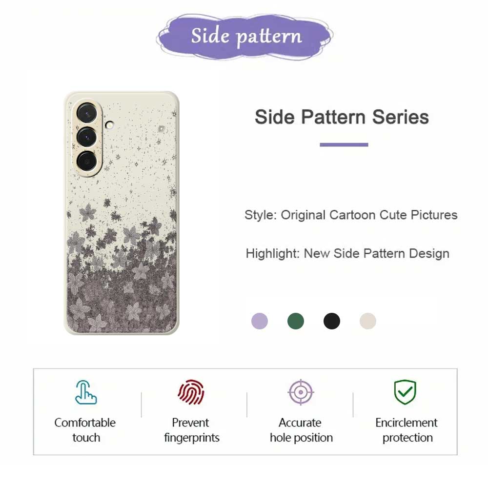For Samsung Galaxy A36 5G Case Grey Flowers Pattern Printing Straight Edge TPU Phone Back Cover