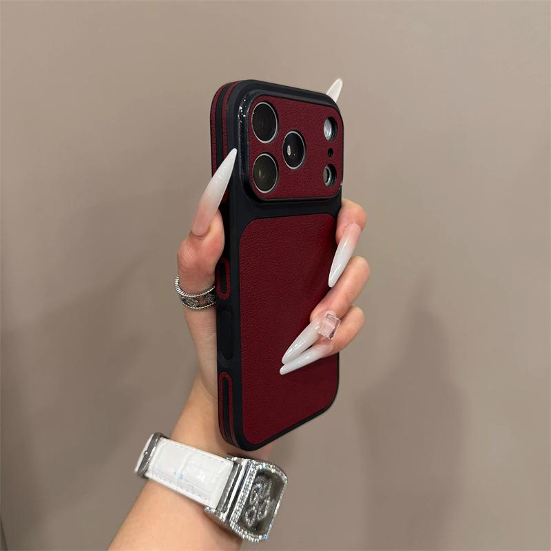 

The window becomes larger in seconds, suitable for iPhone17pro mobile phone case, Apple 16pro plain leather side sticker, 15pro contrast color, 14p iPhone17 бордовый