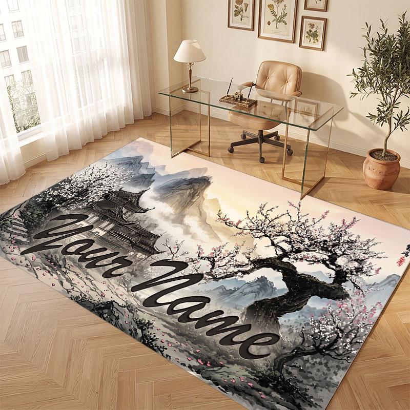 Floral Garden Theme Crystal Velvet Floor Rug Personalized Custom Name Text Warm Carpet Home Decoration