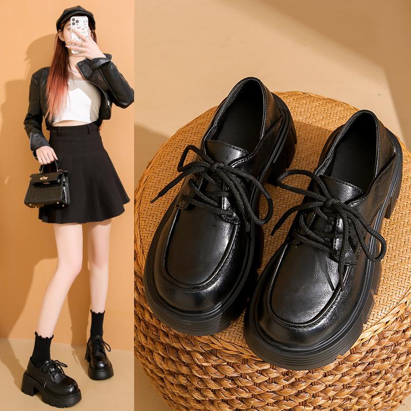 Lace-up women's spring and autumn new retro single shoes women's muffin thick-soled British style small leather shoes women