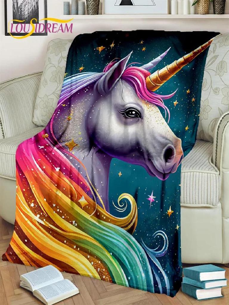 D Cartoon Unicorn Throw Blanket Soft Cozy Blanket for Home Bedroom Picnic Travel Perfect Kids Birthday Gift