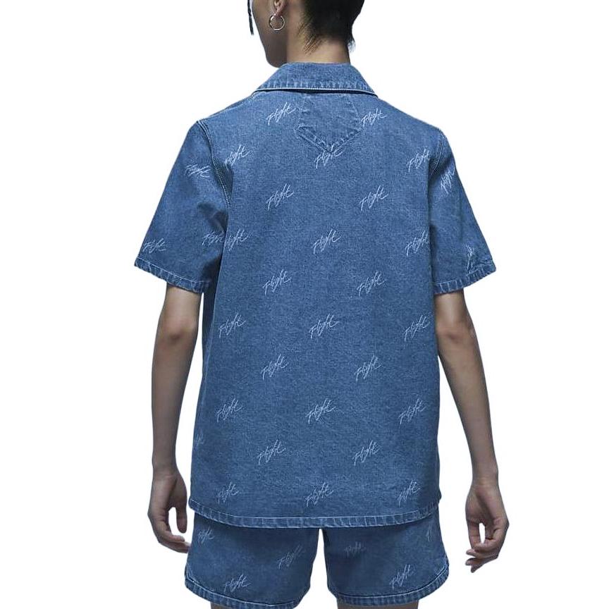 Jordan Allover Letter Print Casual Loose Denim Jacket Women Outerwear Stone-Blue FN5770-453