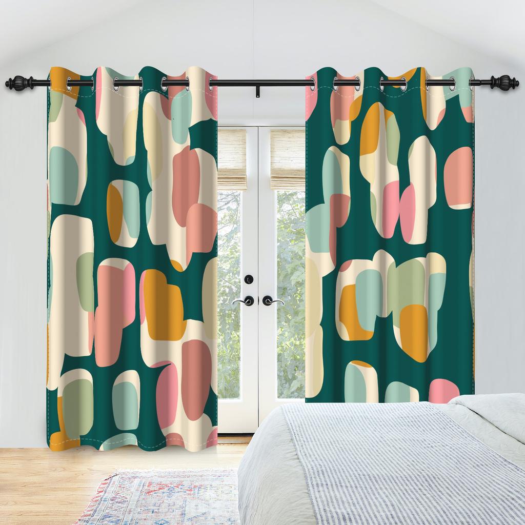 2pc Modern Leaves Window Curtains Home Interior Curtains Medieval Minimalism Nordic Abstract Bedroom Curtains Polyester Fabric