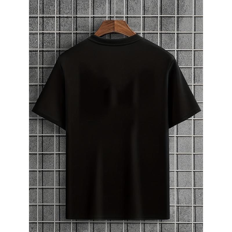 Europäische Größen Letter Grafikdruck Kreatives Herren Oberteil, Lässiges leicht dehnbares Kurzarm Rundhals T-Shirt, Herren Tee Für Sommer Outdoor