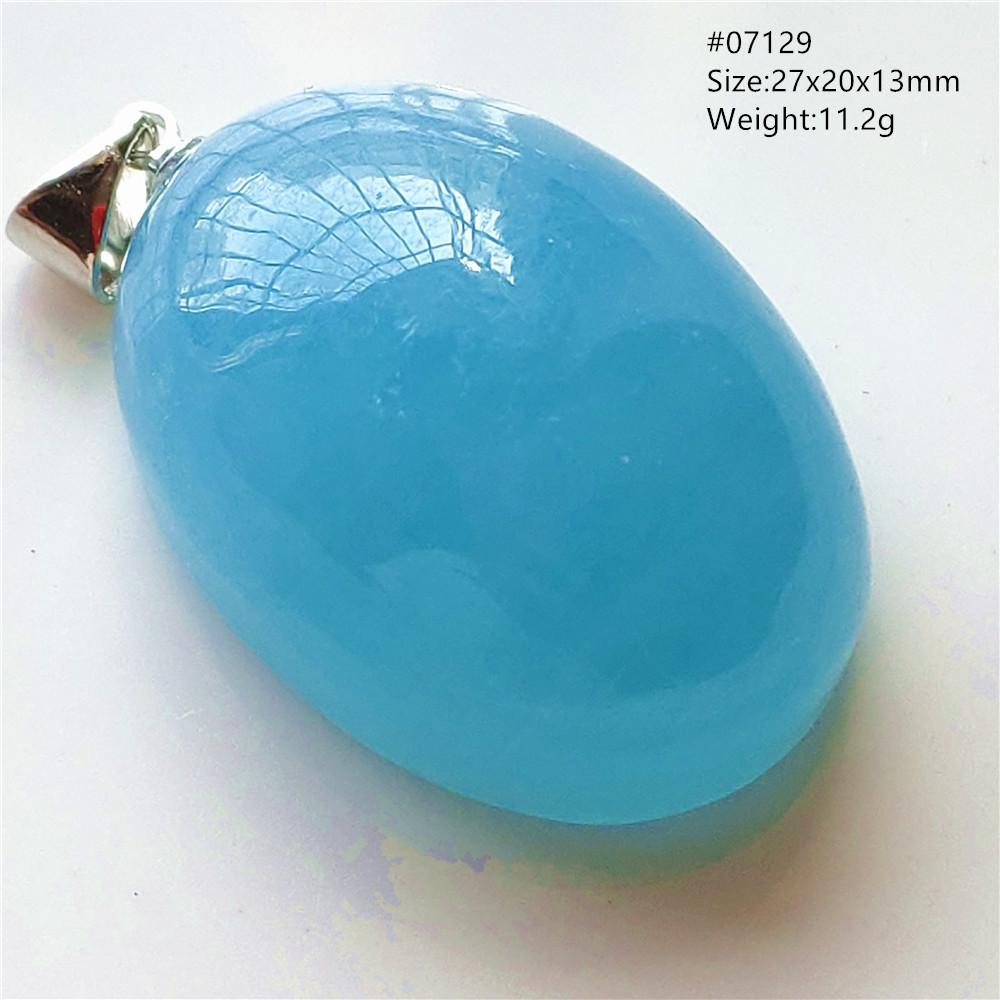 Natural Blue Aquamarine Oval Pendant Jewelry For Women Men Dark Aquamarine Necklace Fashion Brazil AAAAAA