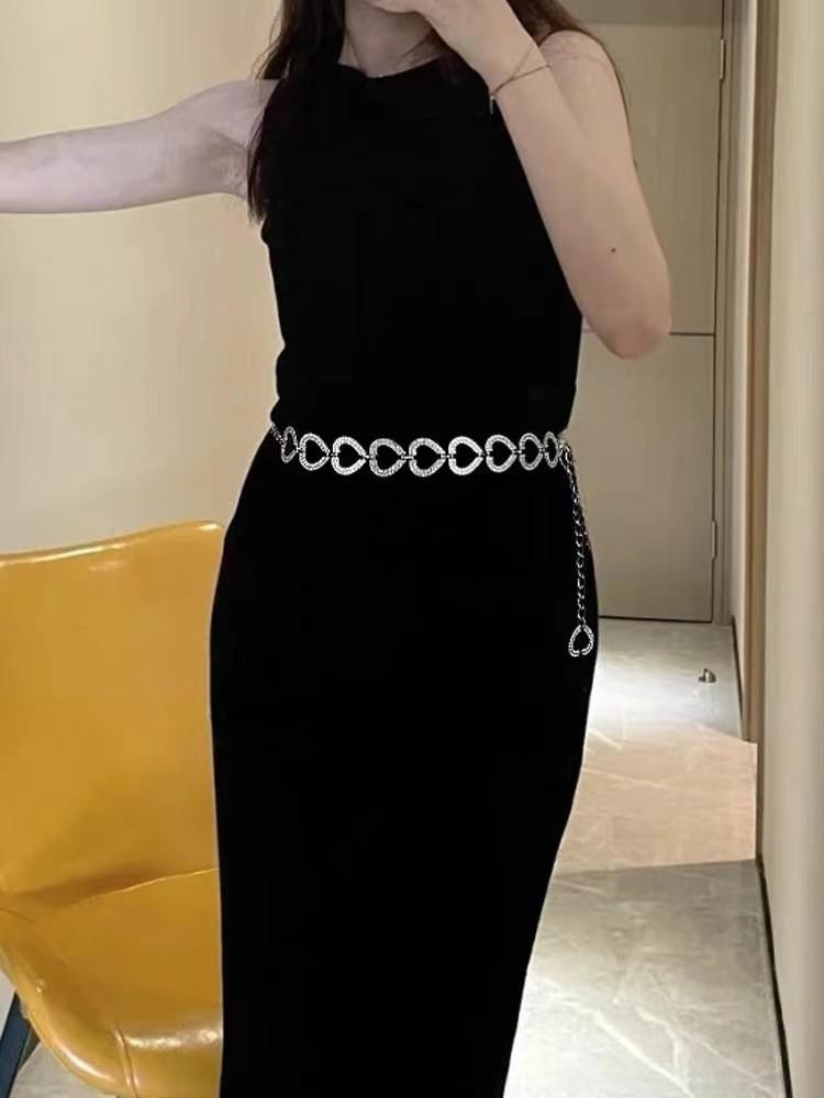 Water Diamond Ladies Waist Chain With Heart Metal Link Belt For Summer Fashion Accessory