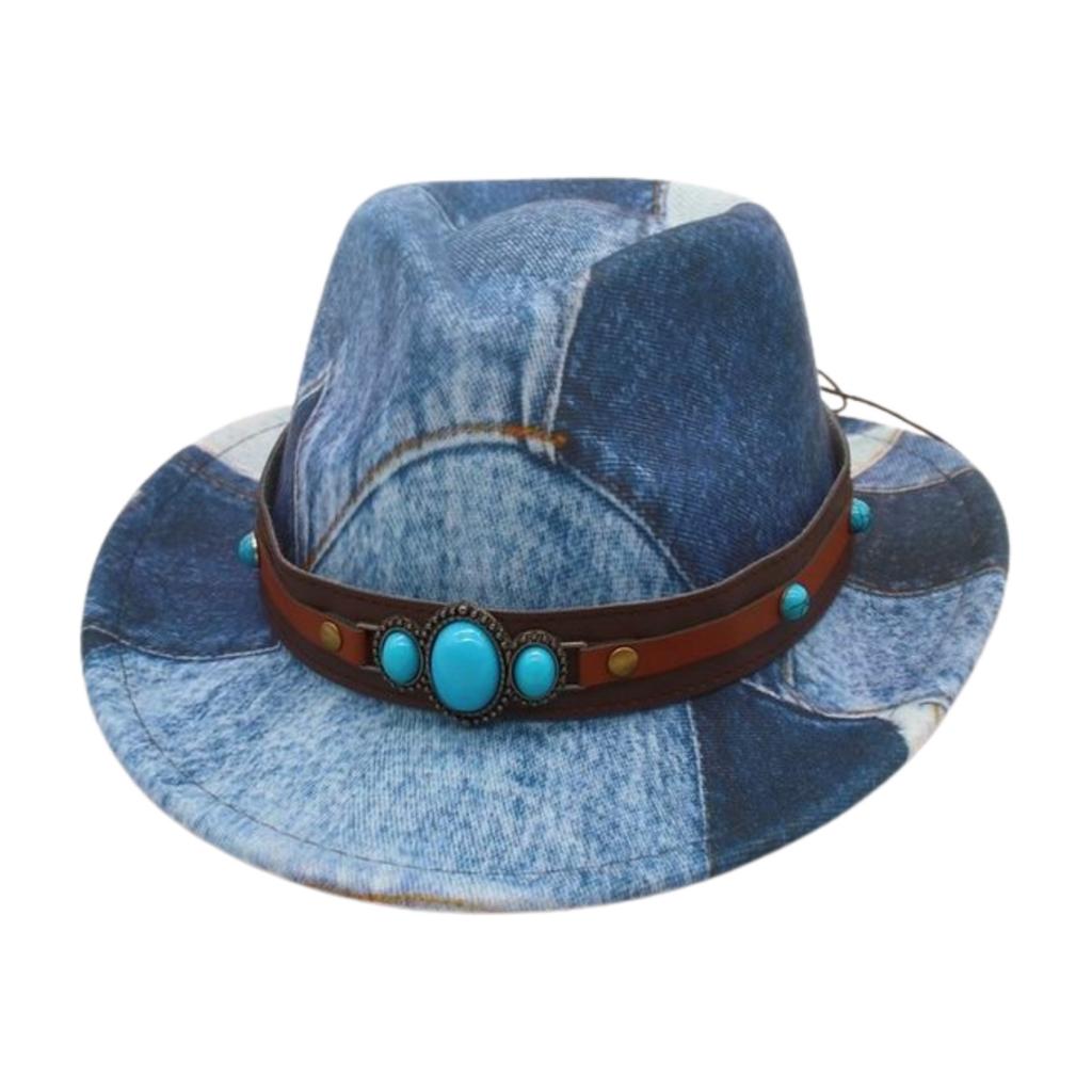 Children'S Travel Vacation Sunscreen Hat Retro Denim Splicing Top Hat Ethnic Style High-End Jazz Hat