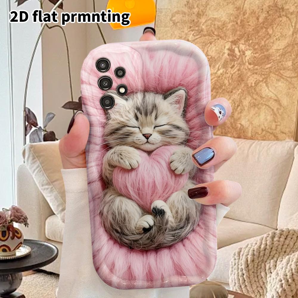 Phone Case: 2D Flat Samsung Galaxy A34 A35 M05 M06 S20 S22 S21 FE Plus 5G Protective Case, Couple Style, Holding Heart Kitten, Christmas and Halloween
