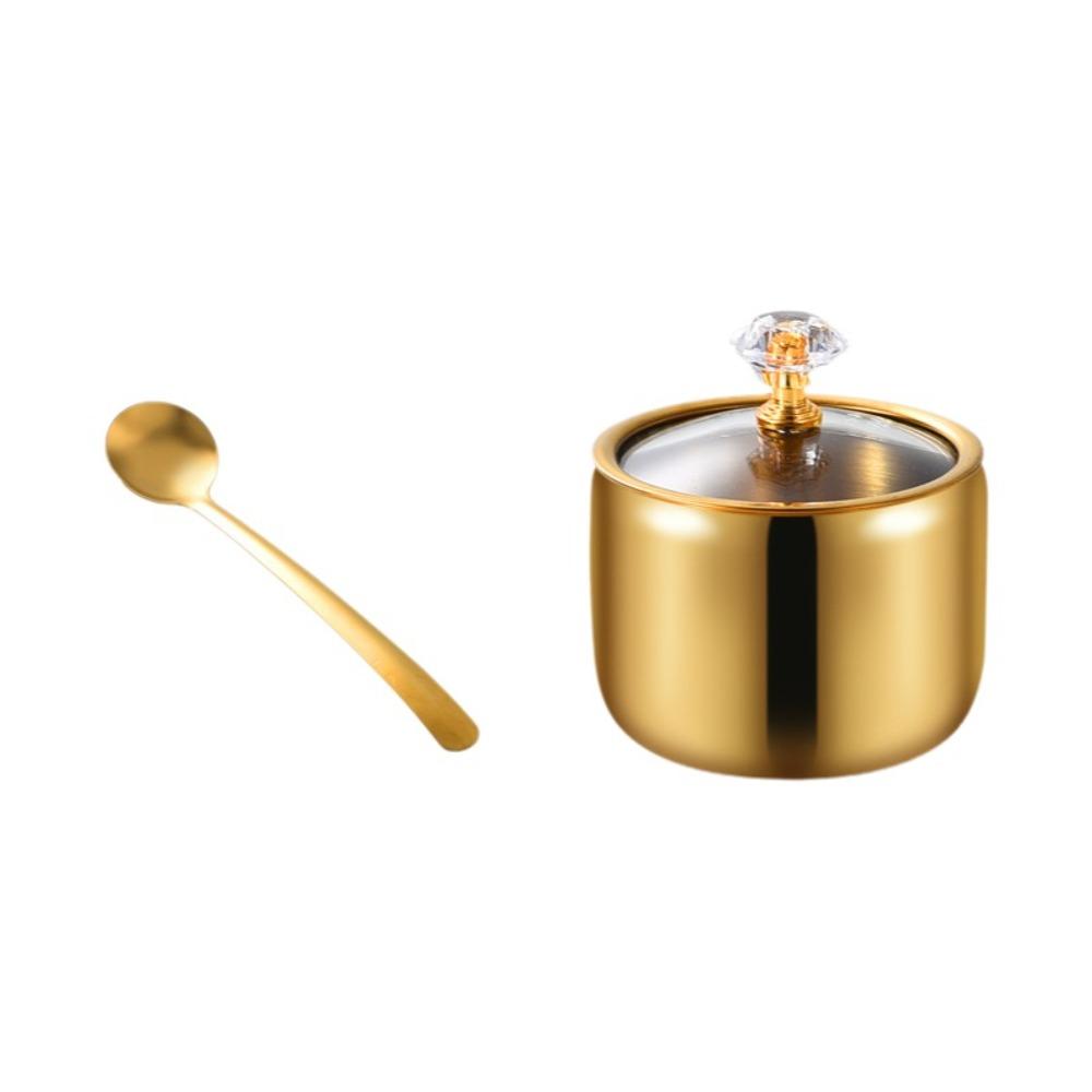Wide-mouth Kitchen Condiment Pots with Soup Spoon Condiment Container Spice Jar Dining Table