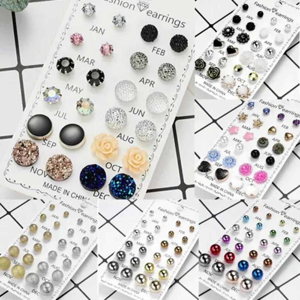 20Pair/Box Colorful Crystal Ear Stud Earrings Set Women Weddings Party Jewellery-5-12 Pairs Colorful Crystal