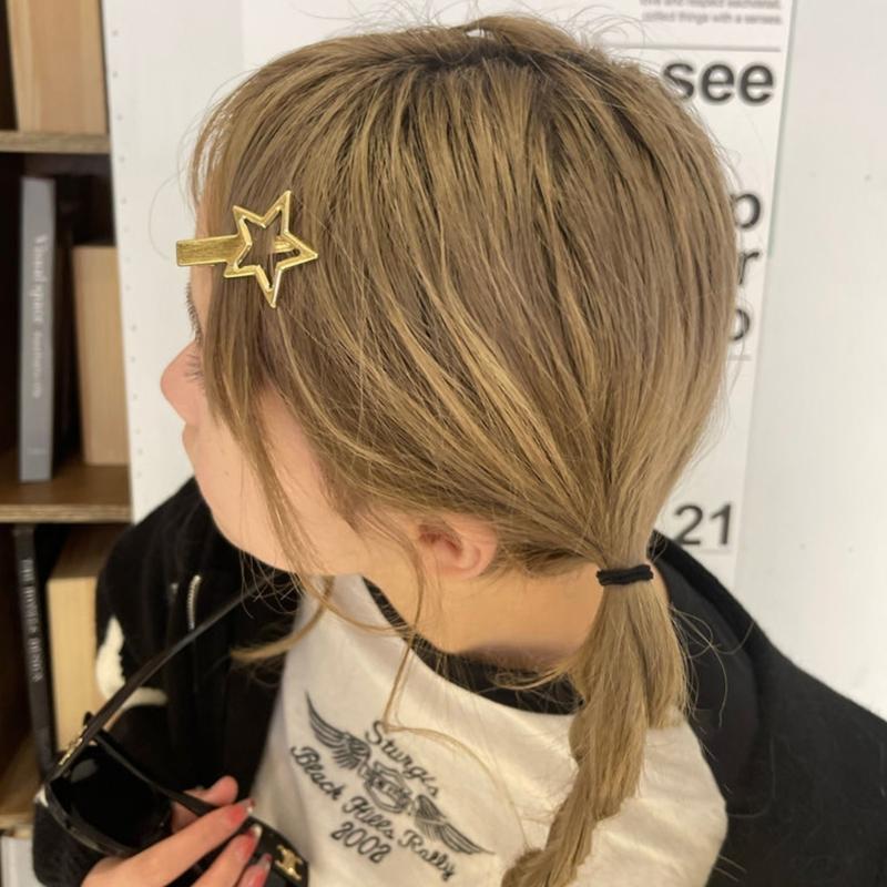 Stern Haarspange für Mädchen Rutschfester Stern Metall Haar Snap Clip Haarspange für Kind Teenager Frauen Y2K Stern Schnabelspange Schmuck