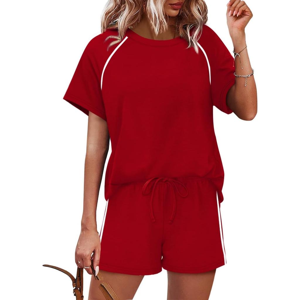 Women's Fashionable Athletic Round-Neck Short-Sleeve Top And Shorts Casual Two-Piece Set