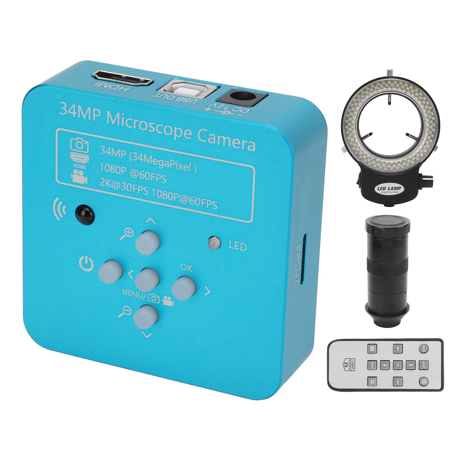 

Microscope Camera 60FPS USB 34 Million PX 10‑130X Magnification with 144 LED Lights for Microstructure