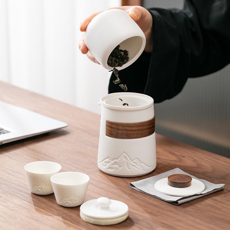 Ceramic Portable Travel Tea Set 1 Pot 4 Cups Camping Outdoor Single Person Drink Business Souvenir