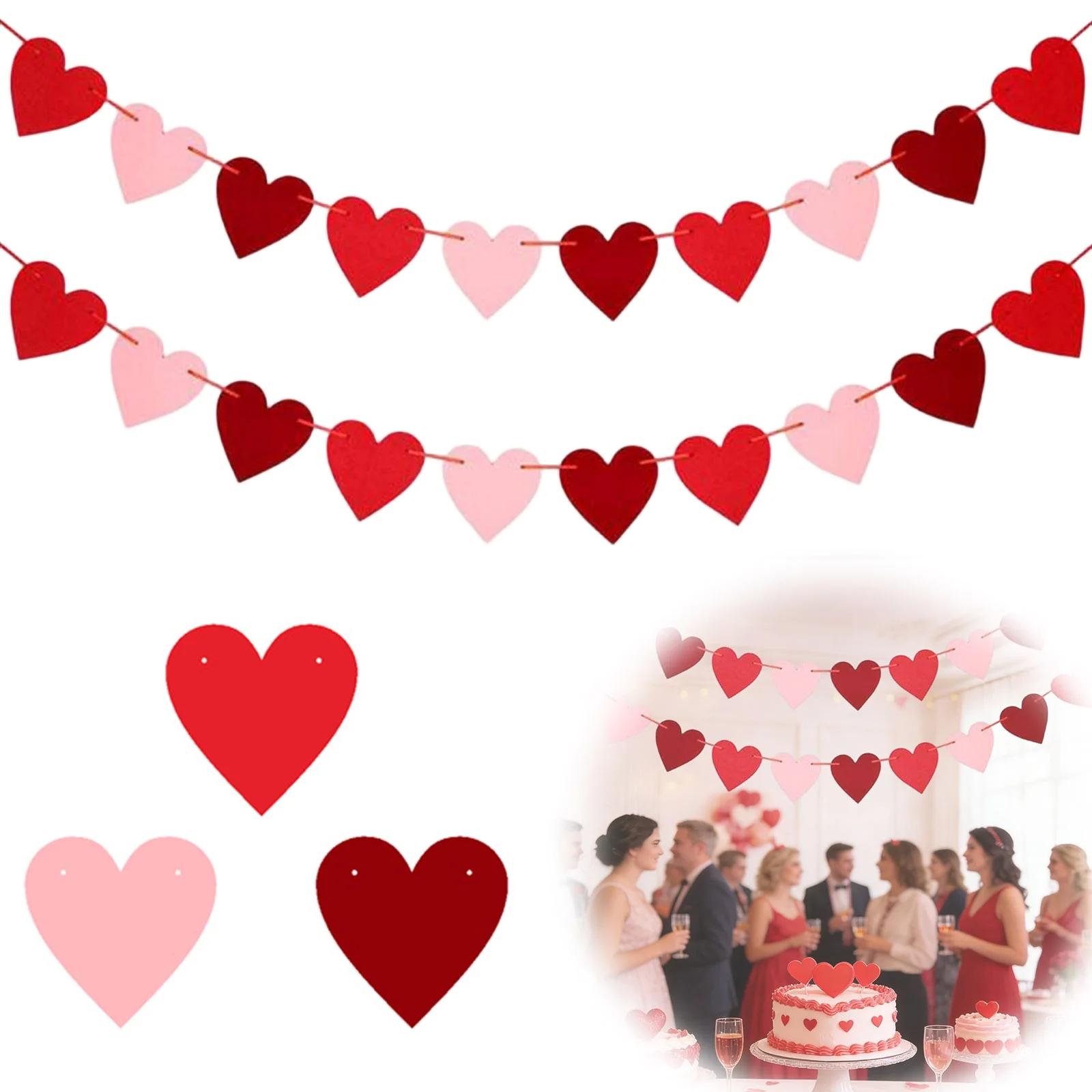 

2 Pack Heart Valentine’s Day Garland Banner Valentines Day Heart Decorations For Anniversary Wedding Engagement Party Home Wall Decorations Supplies One Size