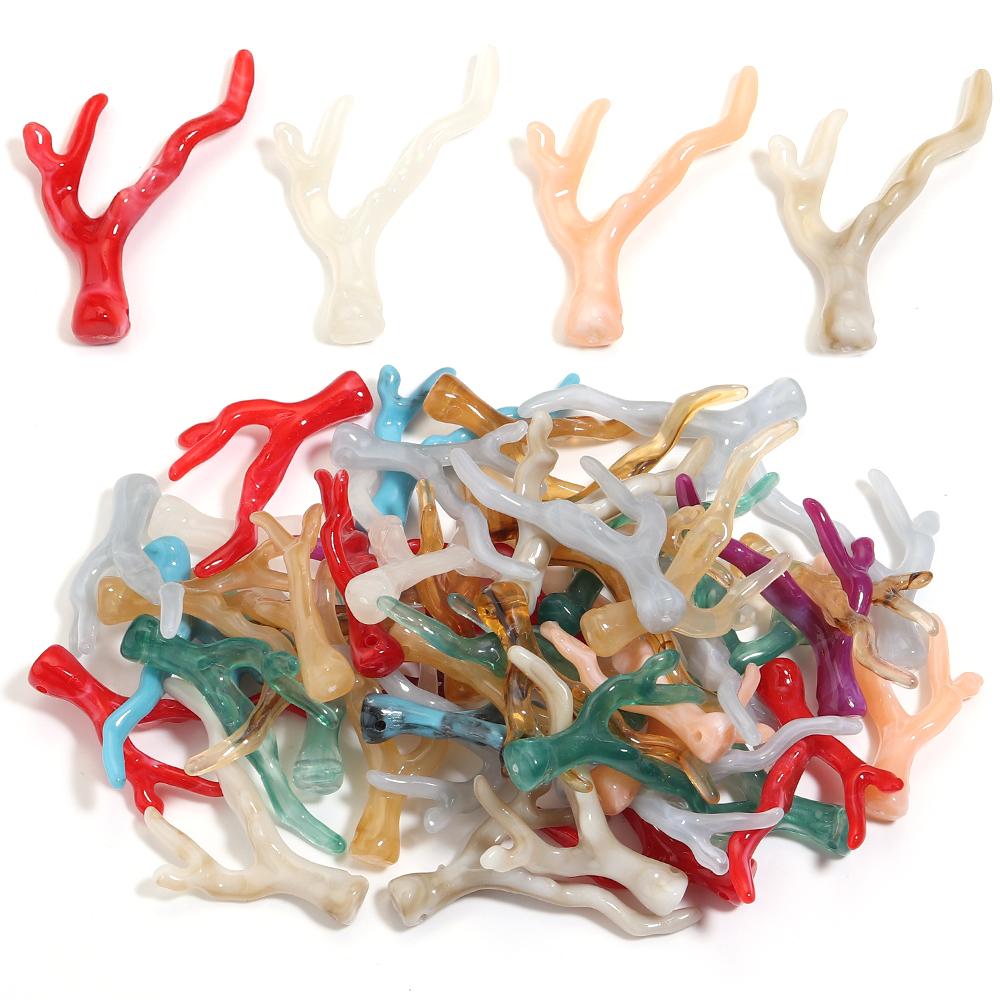 20pcs/lot Deer Horn Shaped Imitation Coral Acrylic Beads Loose Beads For Jewelry Making DIY Charms Accessories