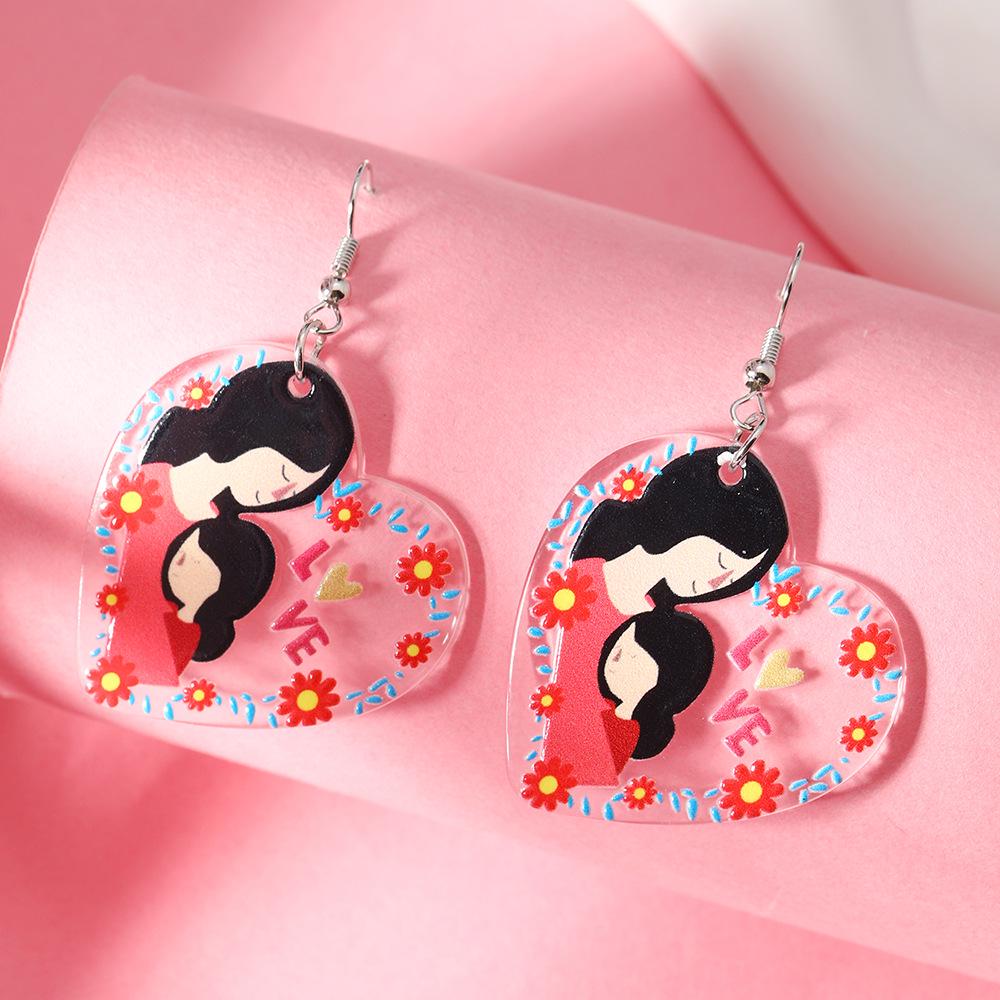 Mother's Day Heart Design Acrylic Letter Earrings