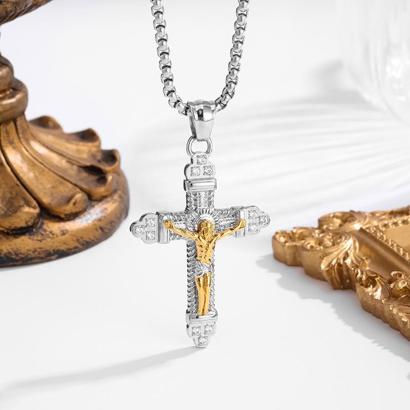 2026 Stone Cross Necklace Fashion Light Luxury Necklace Jewelry Premium Jewelry Full Diamond Men's Necklace