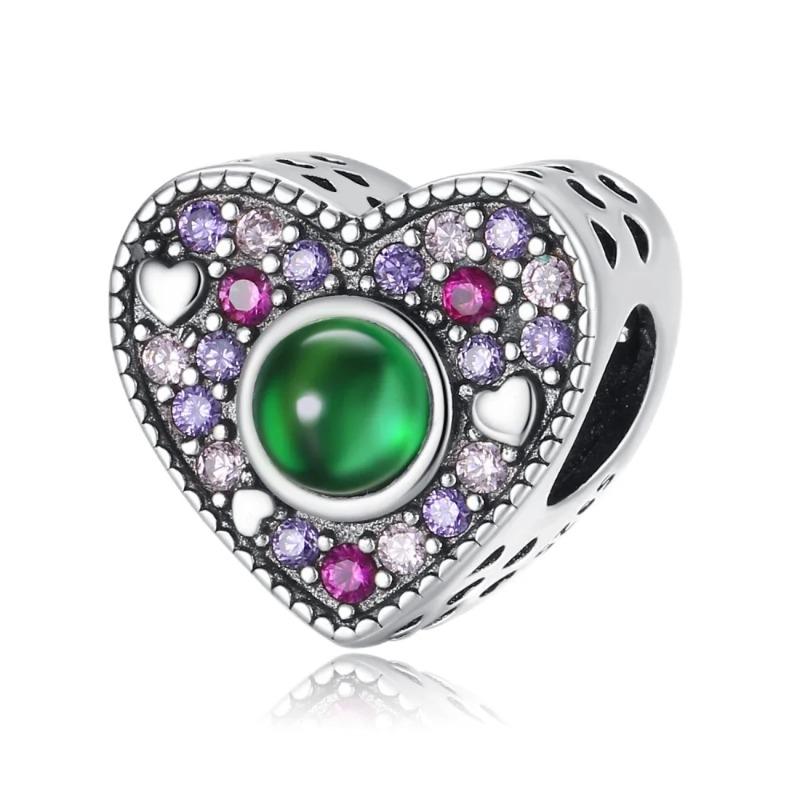 925 Silver Heart Charm Beads Full Diamond Round Rose Pendant for DIY Necklace Bracelet Jewelry Gift