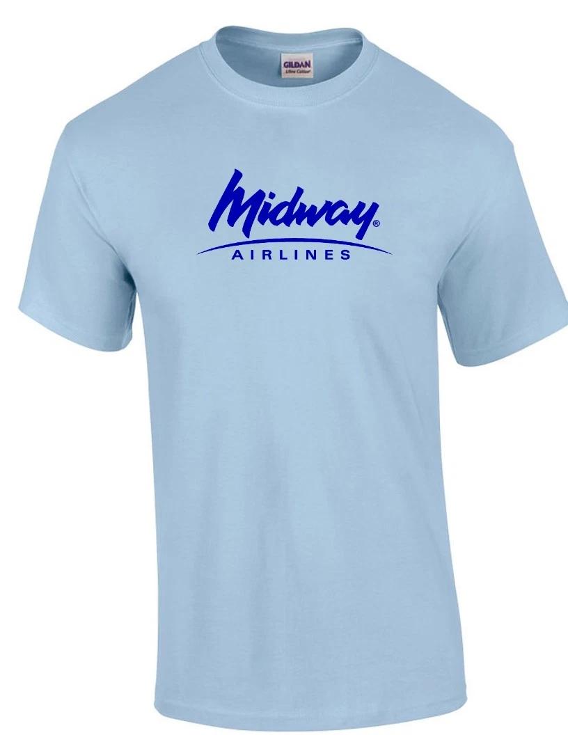 Midway Airlines Blue Logo US Aviation Airline Light Blue Cotton T-Shirt M