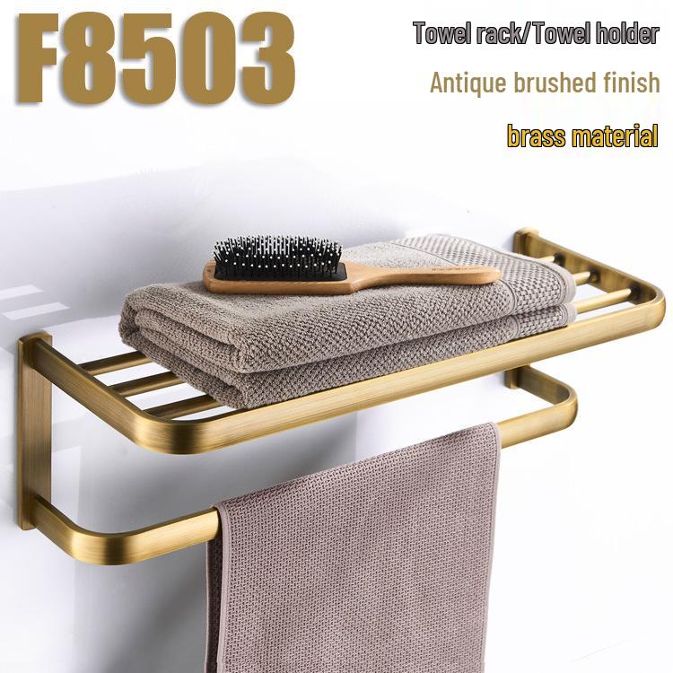European Retro Copper Bathroom Shelf and Towel Rack in Antique Style