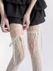 Women Sexy See Through Mesh Sheer Fishnet Stockings JK Uniform Bow Tie Strap Lace Bottoming Pantyhose New Design Beige Tights