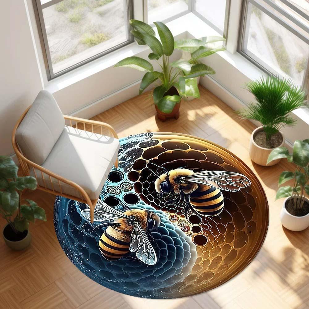 Bee Round Rug Suitable For Office Reception Decorative Carpet Office Chair Protection Carpet And Also Suitable For Gifts To Relatives And Friends