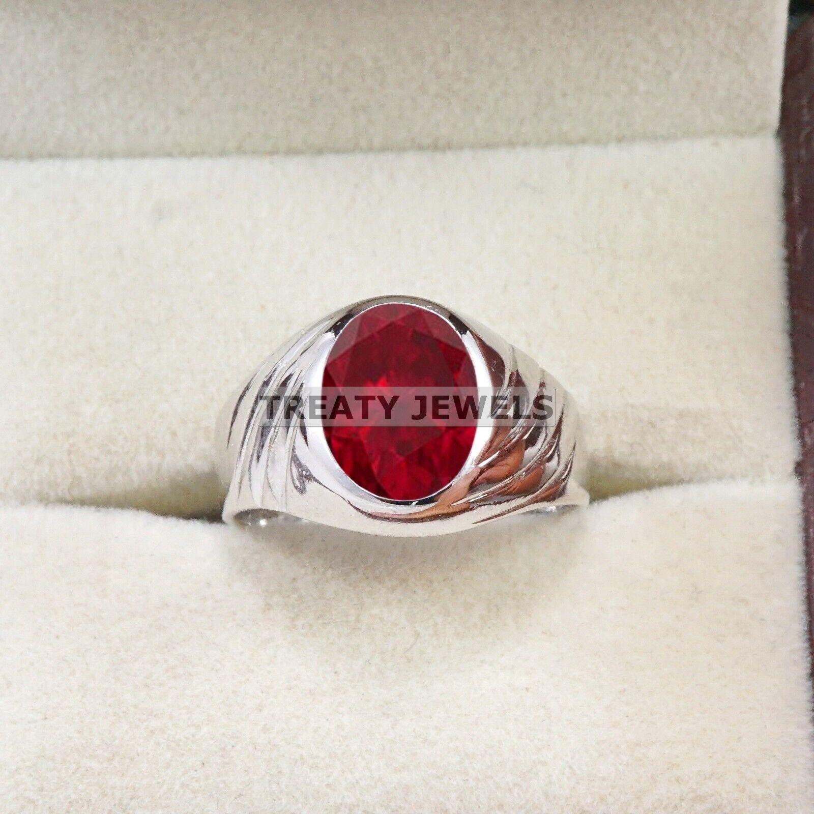

Ruby Oval Cut Gemstone With 925 Sterling Silver Ring For Men s #B544 JL375686403376 4-16 US срібний
