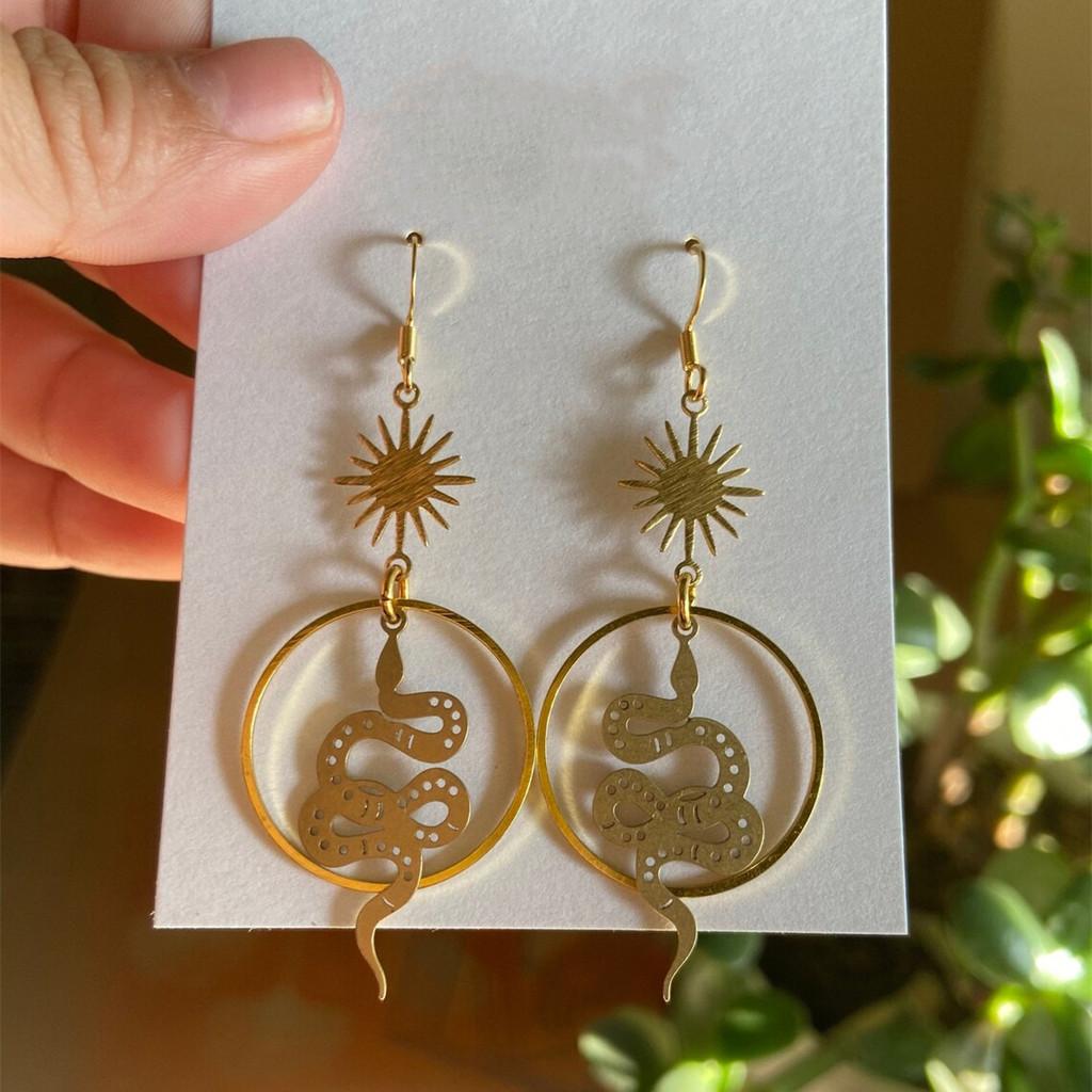 Handmade Boho Snake And Astrology Art Alloy Ear Jewelry For Women