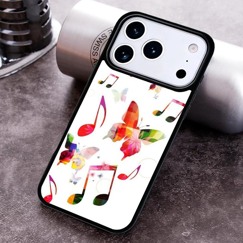 Music Notes Butterfly Phone Case for iPhone 17 16 15 Pro Max Air 14 13 12 11 Plus Shockproof Capa Cover