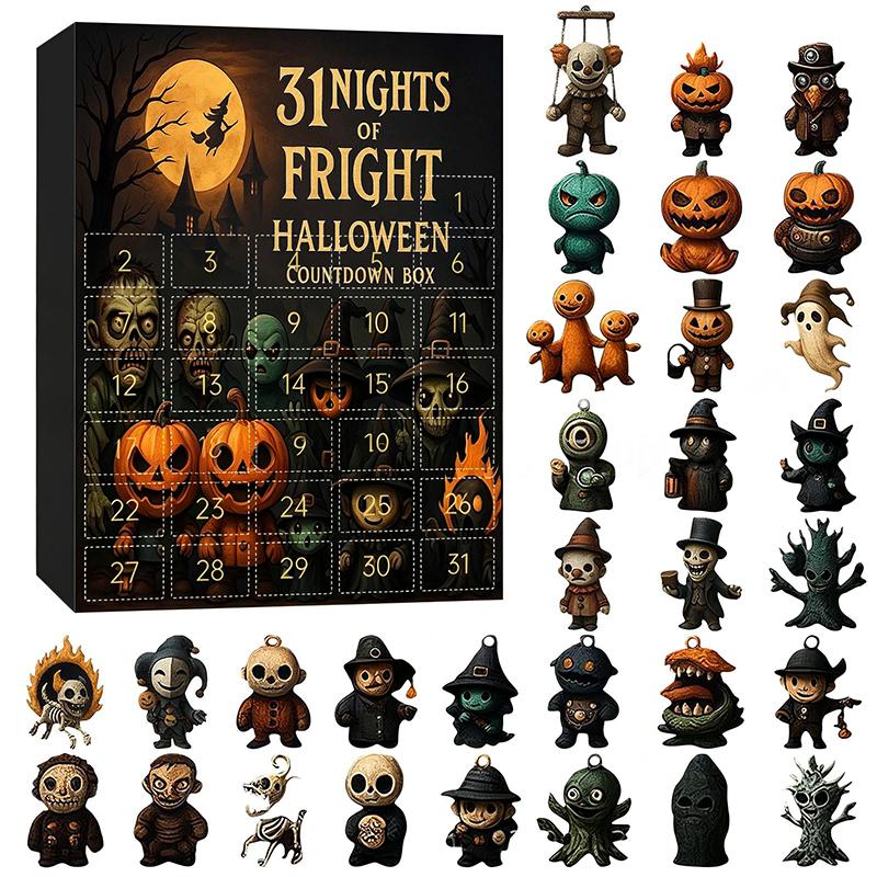 Halloween Fright Countdown Box 7/15/31 Nights with Mini Spooky Figurines Perfect for Halloween Party Favors Kids Surprise Gifts