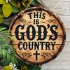 Vintage Chic Wooden Round Sign Pendant - Inspirational"This Is Gods Country" Quote, Perfect for Home & Farmhouse Decor, Ideal Gift for Living Room