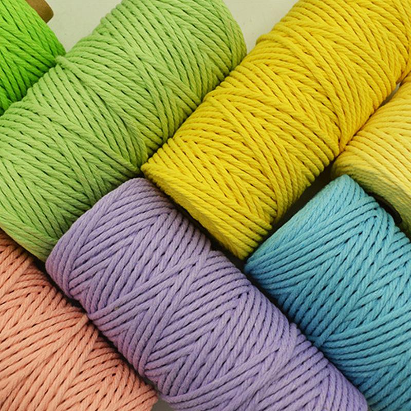 100M/Rouleau Fourniture Décoration Maison Corde Coton Macramé Colorée Tricotée à la Main 3mm Projets DIY Emballage Cadeau Naturel