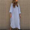 Women's Fashion Spring Fall Solid Color Print Long Sleeve V-Neck Loose Waistline Casual Dresses