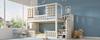 Bunk Bed 90x200 cm White Cabin Style with Wooden Windows and Stair Cabinet, with 2 Sleeping Surfaces, Slatted Frame Included, EN 747, without Mattress
