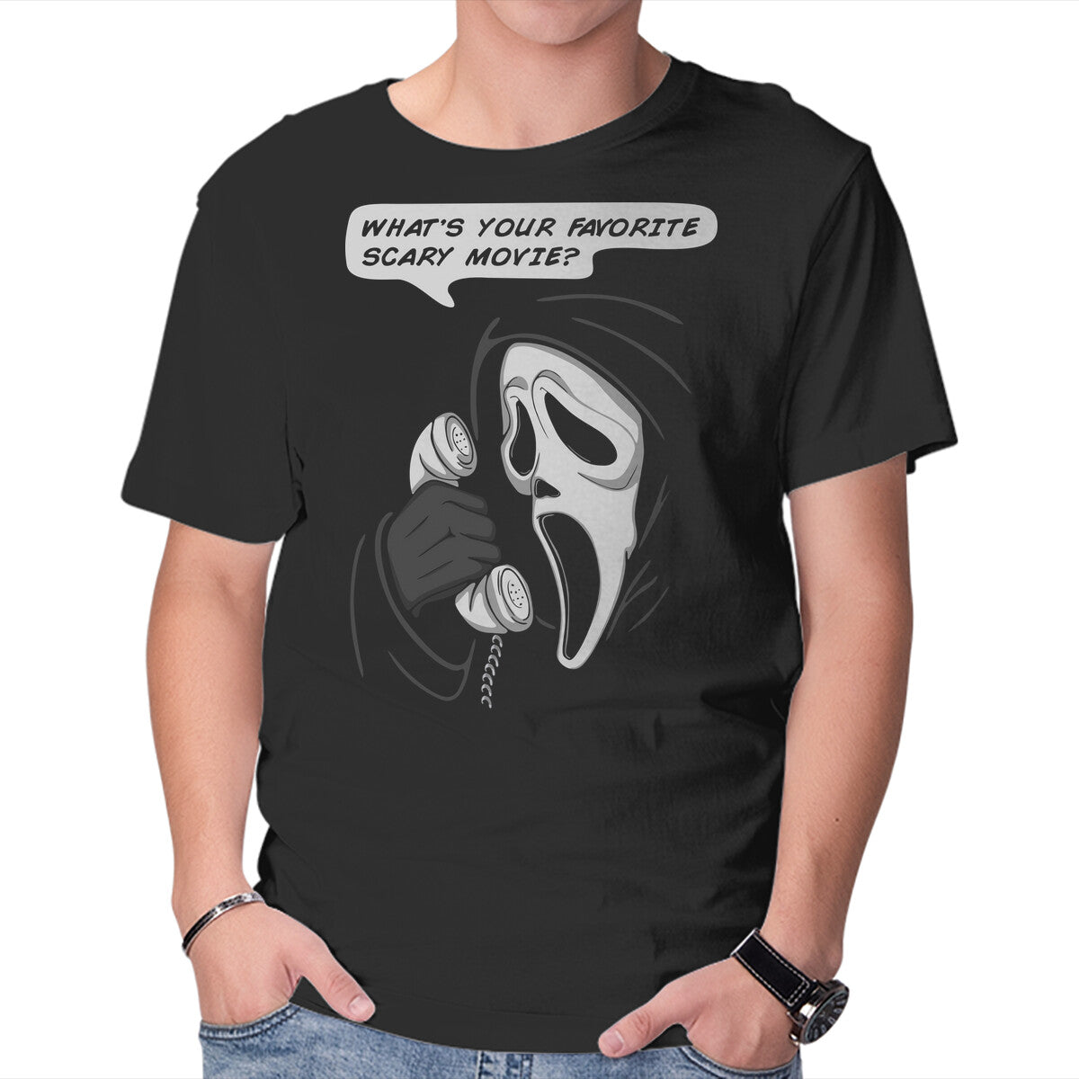 Unisex Crew Neck T-Shirt What s Your Favorite Scary Movie? Graphic Short Sleeve Casual Tee M
