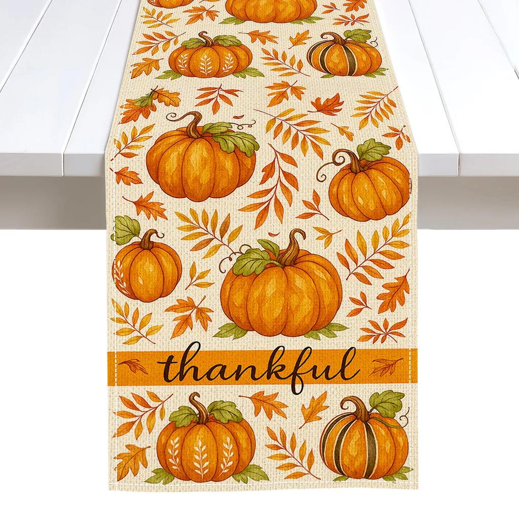 Herbst-Heilungs-Thema Kürbis-Illustration Tischläufer Hochzeitsdekoration Langlebige Küchen-Esstischläufer Partyzubehör