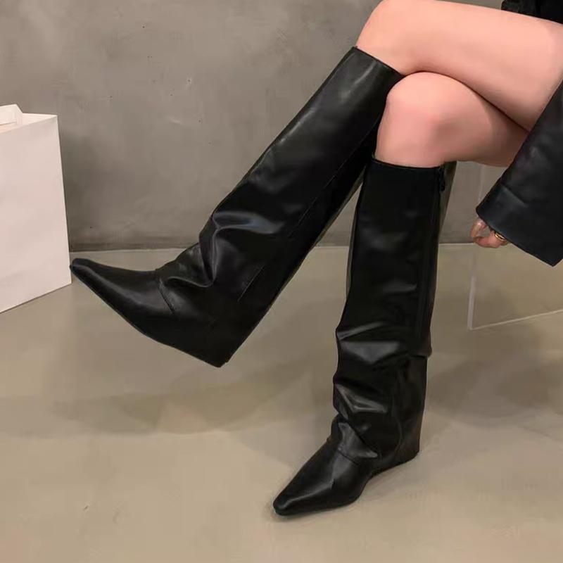 2026 New Wedges Women's High Heels Pointed Toe Designer Shoes High Heels Fashion Luxury Boots Winter Sexy Mujer Chelsea Botas