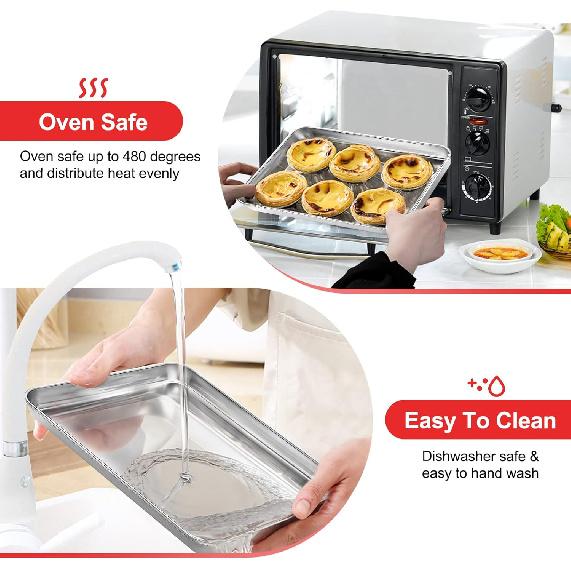 Cookie Sheets for Baking, Stainless Steel Baking Sheet Baking Pan Tray - 12.4 x 10 x 1 Inch, Non Toxic & Healthy, Mirror Finish & Easy Clean,