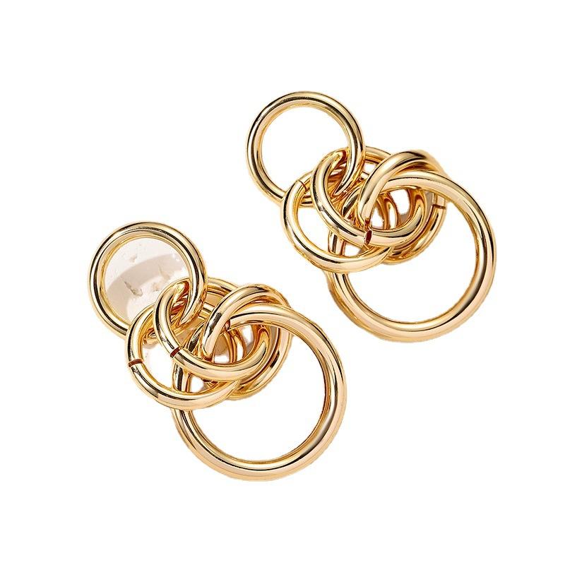 European and American jewelry exaggerated earrings, high-end temperament earrings, gold six-layer circle earrings.