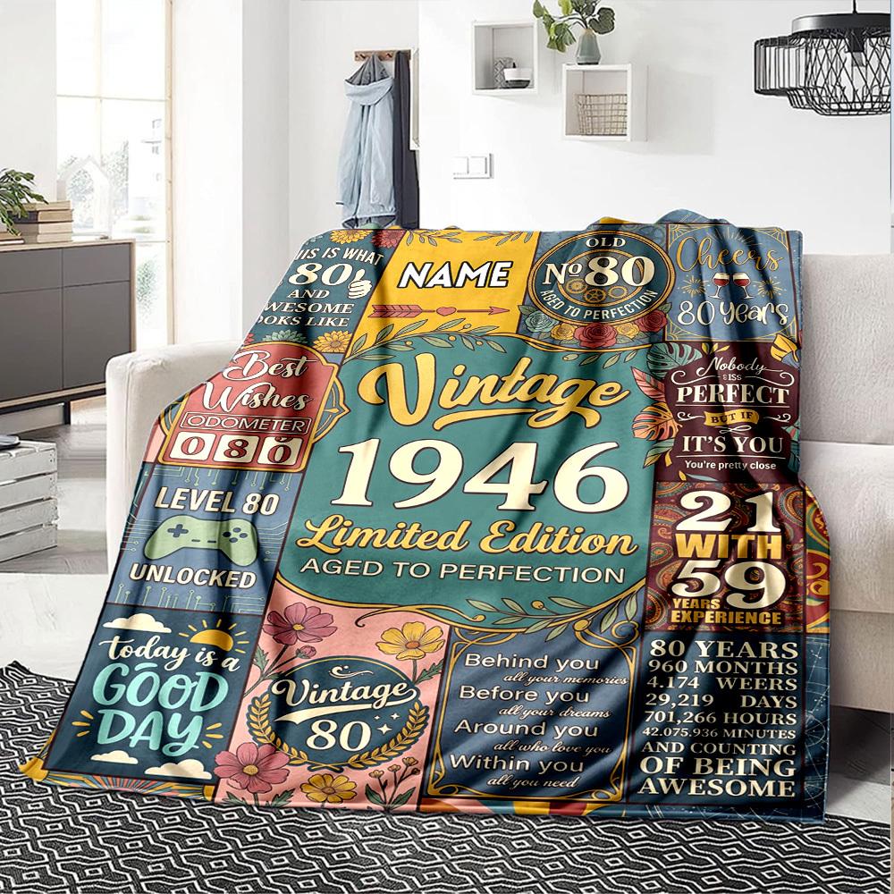 Vintage Anniversary Celebration Customize Your Name Blanket Soft Cozy Perfect For Sofa Couch Office Bed Picnics Ideal For All Seasons Modern Style