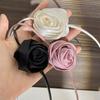 White Women' CHOKER On a Strap NECKLACE Flower ROSE On the Neck Elegant