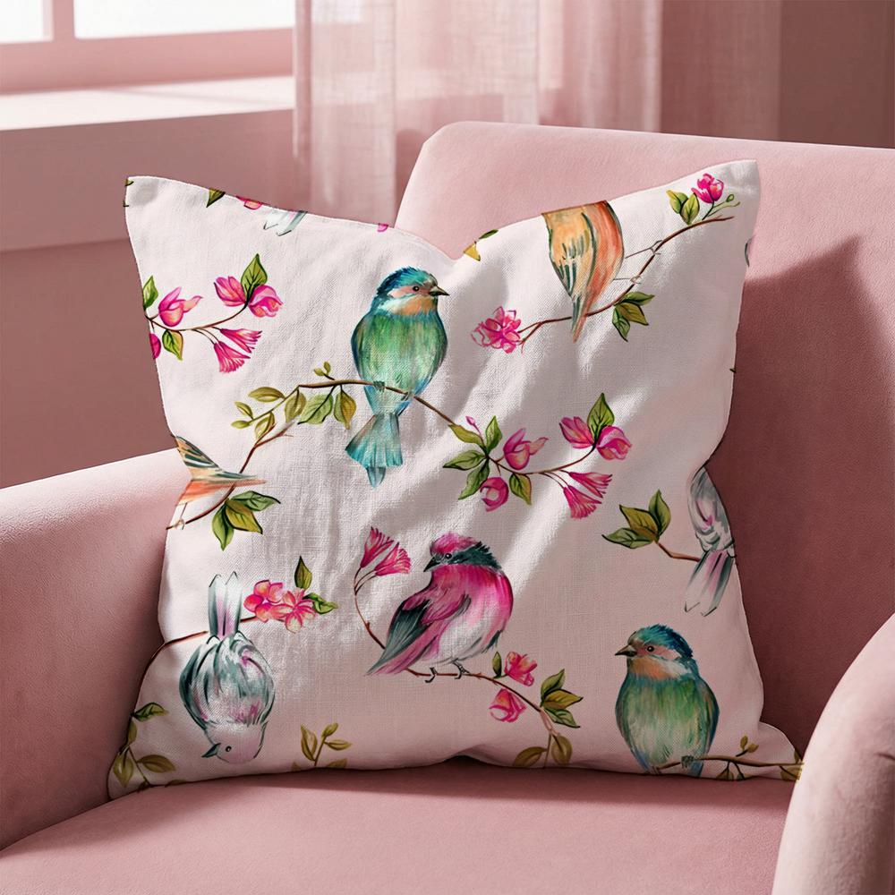 Lovely Bird Pattern Cushion Cover Multi-Scene Pillow Cover for Home & Car - Reversible, Soft & Durable for Daily Use