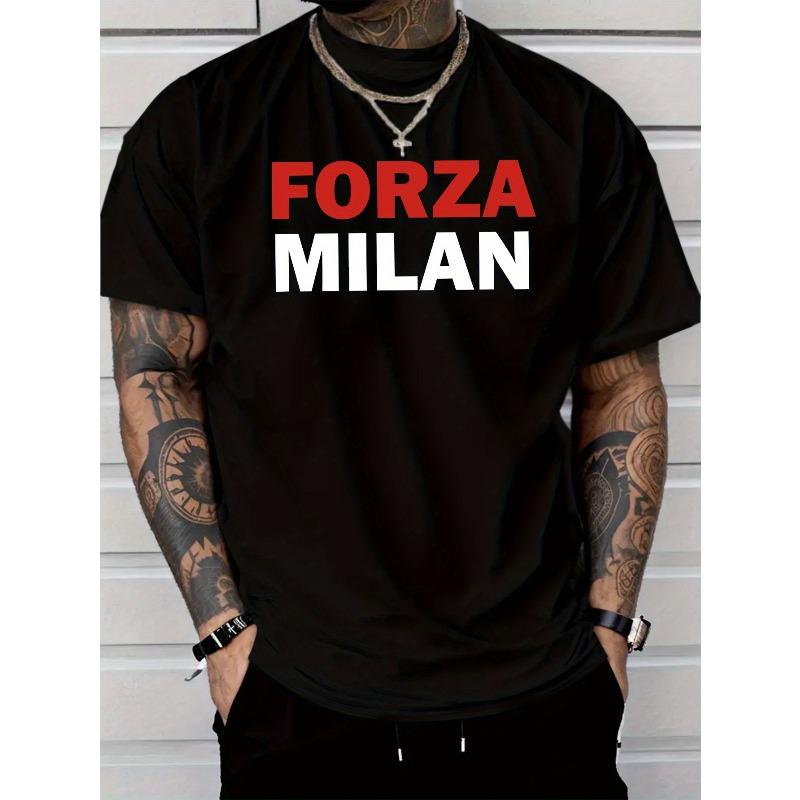 Europäische Größe Herren Lässiger Mode-Stil Kurzarm-T-Shirt, Komm schon Mailand Buchstaben-Aufdruck Faser, Normale Passform Rundhals, Bequem Elastisch Sommer