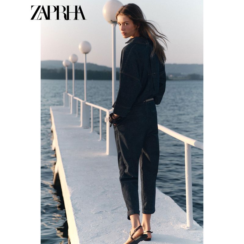 Zaprha 2025 Summer New Women clothes Fashion Popular Lapel V-neck Wide Sleeve Demin shirt 7484152