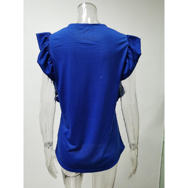 New 2026 Women's Round Neck Double Layer Ruffle Top Short Sleeve Casual T-Shirt